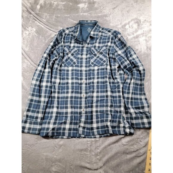 Kuhl Shirt Men's Medium Blue Plaid Dillingr Flannel Button Chest Pocket - Picture 1 of 9